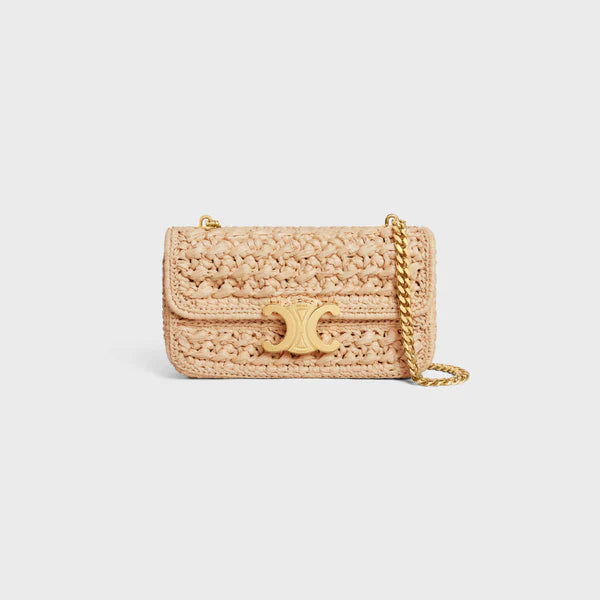 Celine Claude Shoulder Bag with Chain in Raffia with Woven Effect