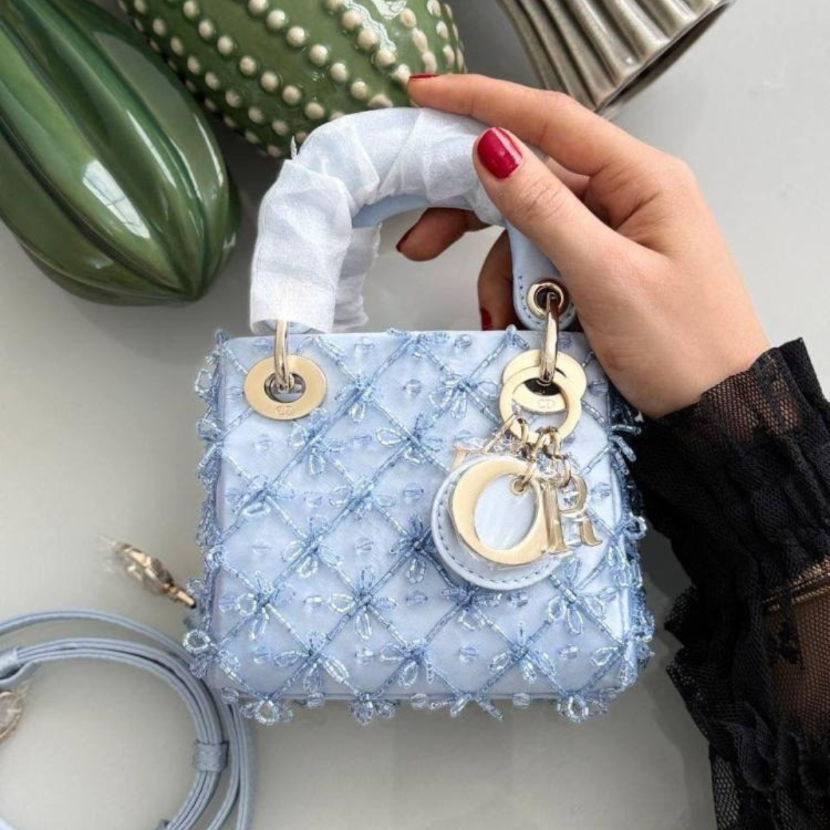 Dior – Lady Dior Micro Embroidered bag in blue