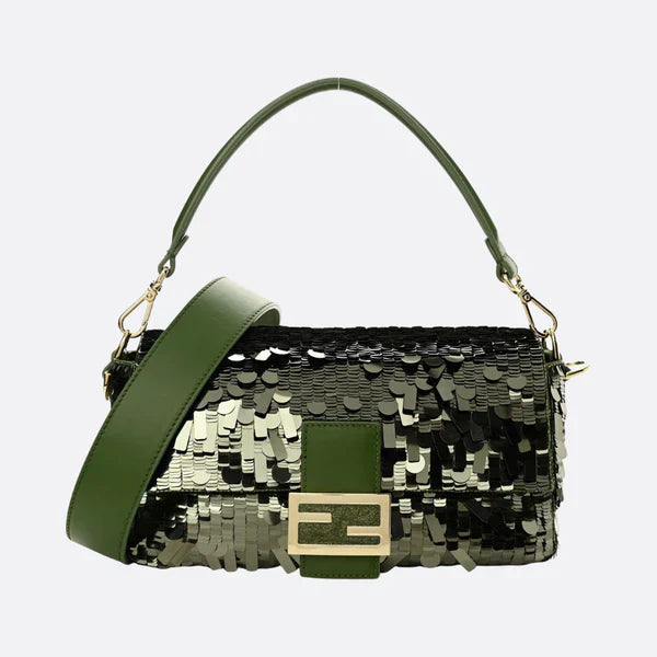 Fendi – Baguette Bag in Green Leather with Sequins