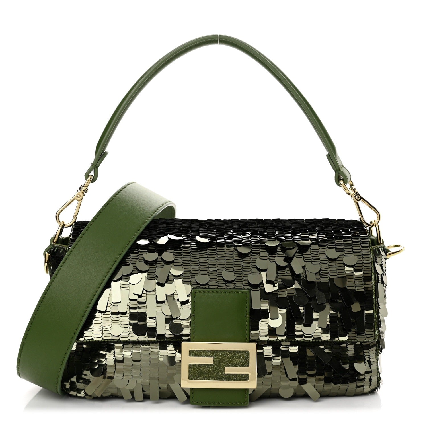Fendi – Baguette Bag in Green Leather with Sequins