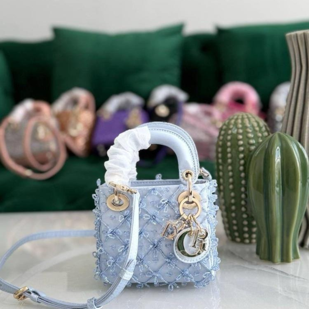 Dior – Lady Dior Micro Embroidered bag in blue