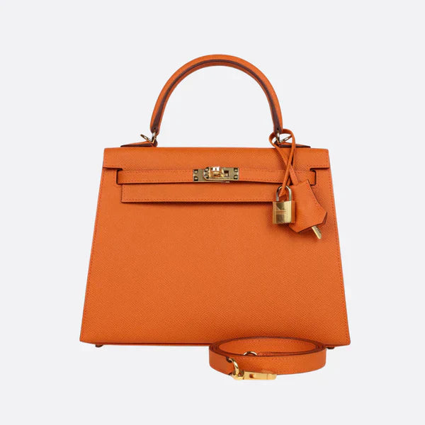 Hermès – Kelly 25 bag in orange with gold-colored hardware